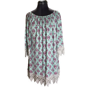 Cowgirl Core 2B Together Boutique Womens L Coquette Knit Lace Trim Boho Dress
